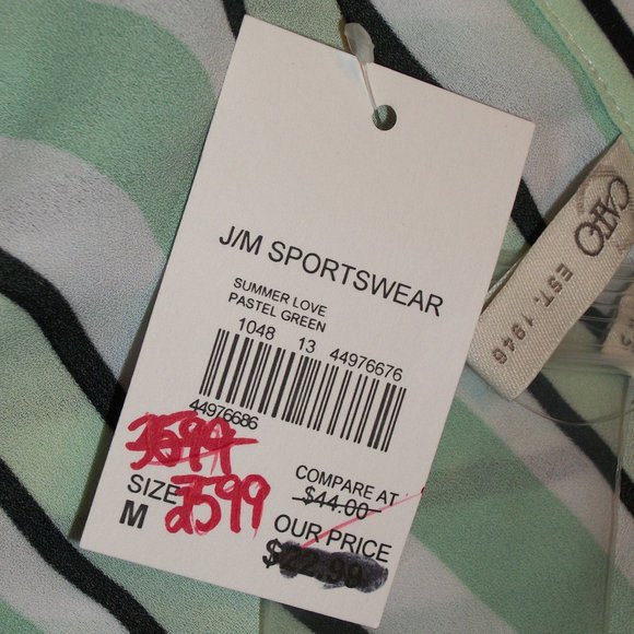 CATO Sz M NWT Button Down Shirt Hi-Lo Twist Front Green Black & White Stripes - Picture 9 of 11